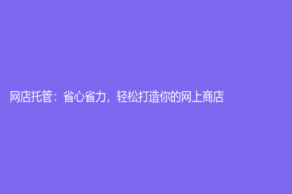 網(wǎng)店托管：省心省力，輕松打造你的網(wǎng)上商店