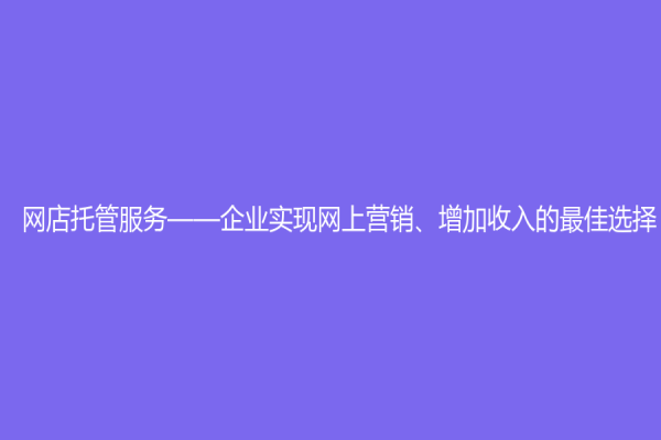 網(wǎng)店托管服務(wù)——企業(yè)實(shí)現(xiàn)網(wǎng)上營銷、增加收入的最佳選擇